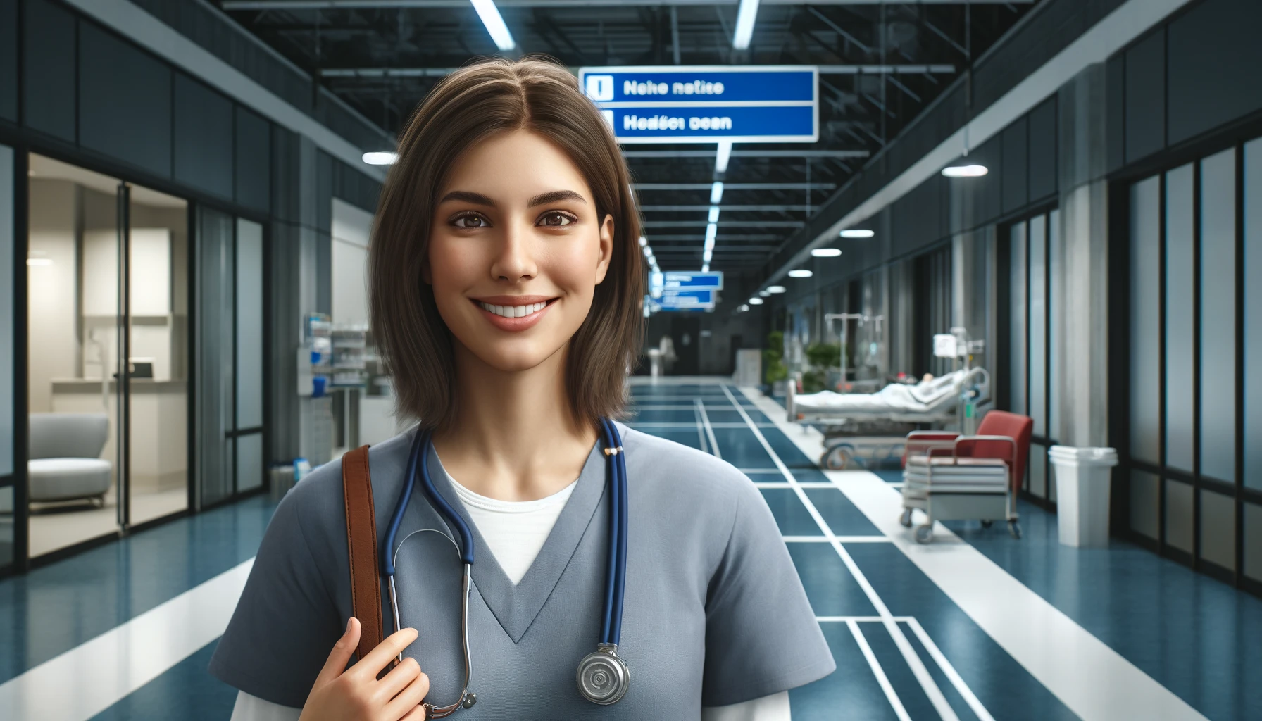 a smiling female doctor in a hospital setting. 